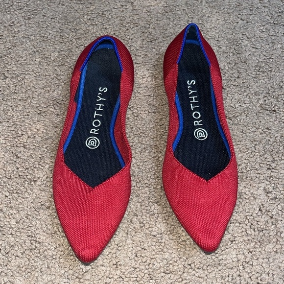Rothy’s The Point Pointed Toe Knit Flat Red 8 - Picture 2 of 8